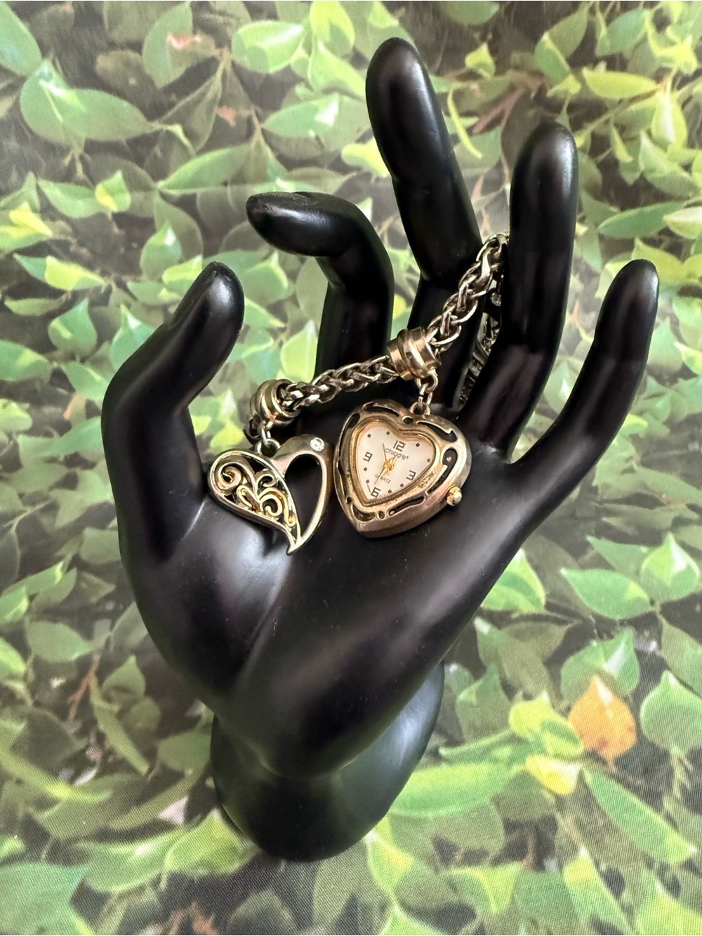Chico's Two-Tone Heart Charm Bracelet Watch
